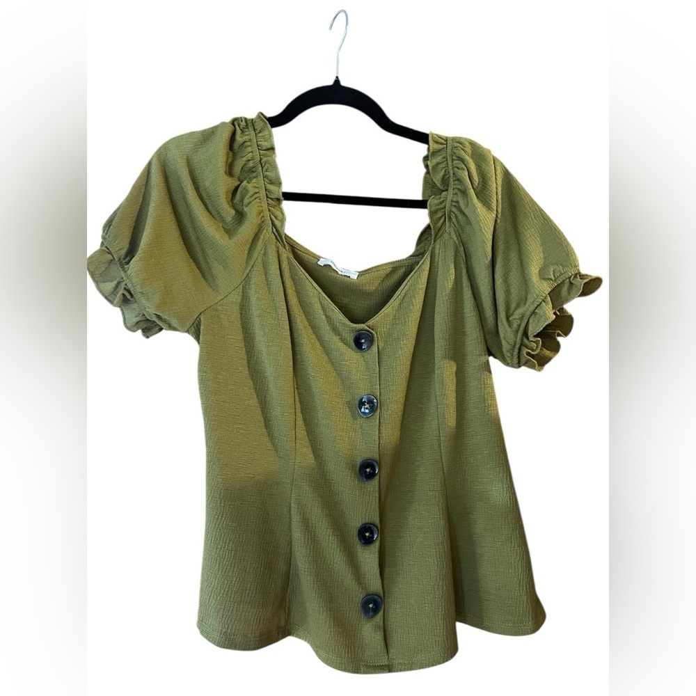 Meraki Sage Green Ruffle Sleeve Blouse
